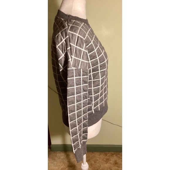 California Who.A.U Gray Quilted Windowpane Letterman Sweatshirt Top Size S - Picture 7 of 9